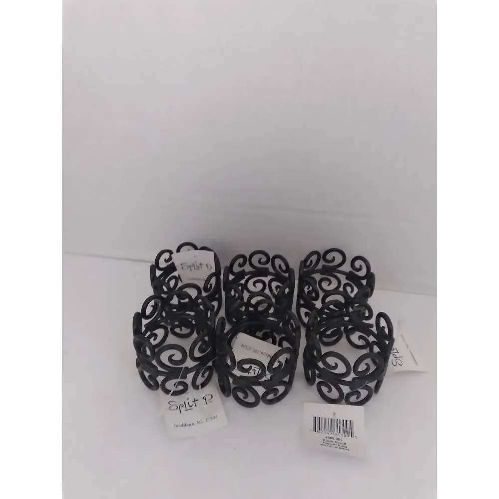 Elegant Black Filigree Napkin Rings Set‎ of 6 - Victorian Style Table Decor